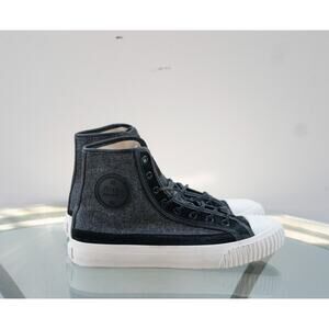 Bata Bullets Men’s Twead High Top Canvas Sneaker Shoes Black Gray Kicks Size 7.5